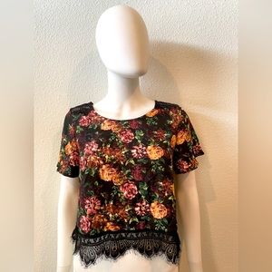 RED & ORANGE FLORAL LACE TOP + CUTOUT BACK